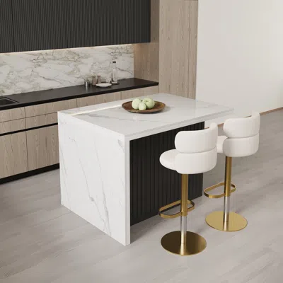 Homary 50" Modern Kitchen Island  Laminate & 2 Counter Stools Set Storage Cabinet In White