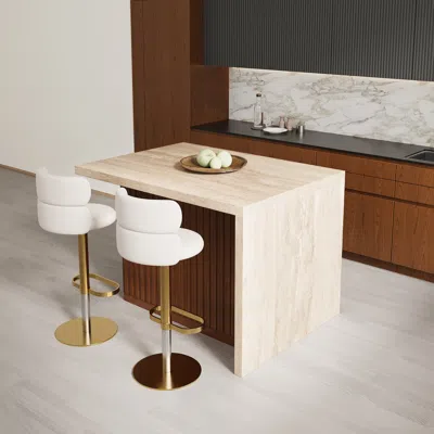 Homary 50" Modern Kitchen Island Walnut Laminate & 2 Counter Stools Set Storage Cabinet In Neutral