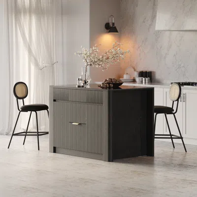 Homary 51" Kitchen Island Sintered Stone Top With Storage Black Modern In Gray