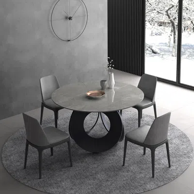 Homary 51" Round Gray Dining Table With Faux Marble Top & Carbon Steel Base