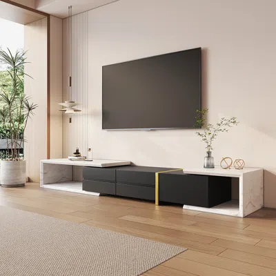 Homary 51.2'' To 86.6'' Extendable Tv Stand White & Black Corner Media Console With 2 Drawers