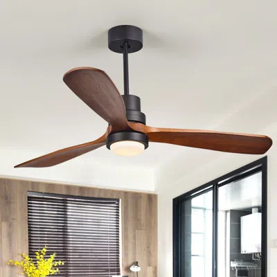 Homary 52" Led Ceiling Fan Light With 3 Blades & Glass Shade & Remote Control In Black & Walnut In Brown