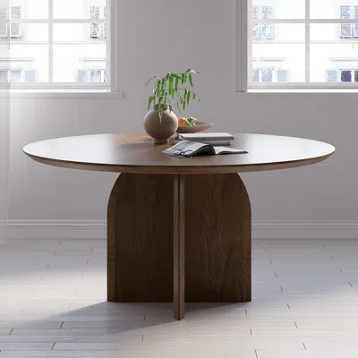 Homary 53.1" Round Dining Table Solid Wood For 6 Modern Walnut Dining Room Table In Brown