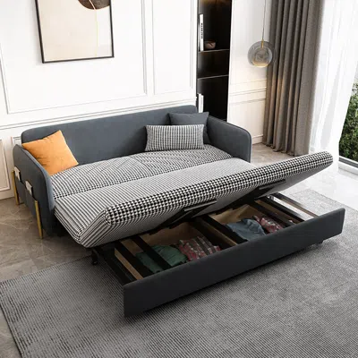 Homary 53.5" Full Sleeper Sofa Deep Gray Upholstered Convertible Sofa Bed With Storage