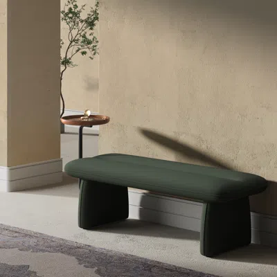 Homary 54" Modern Green & Teak Entryway Bench Upholstered Bench With Tray