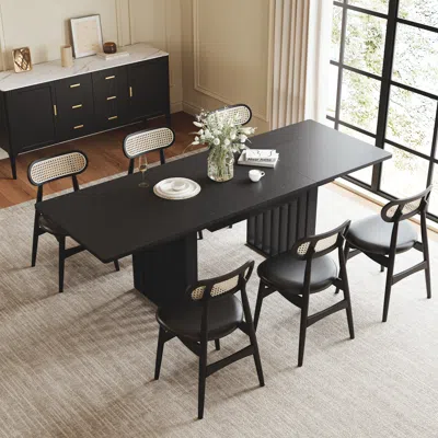 Homary 55"-87" Rectangle Extendable Dining Table For 8 Person Japandi Black Dining Room Table