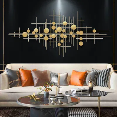 Homary 58.3" Modern Gold Metal Wall Decor Abstract Bar & Dots Wall Art For Living Room In Multi
