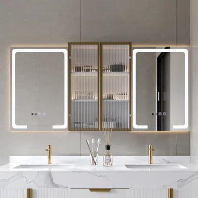 Homary 59" Led Lighted Medicine Cabinet Wooden Wall-mounted Bathroom Mirror With Doors In White