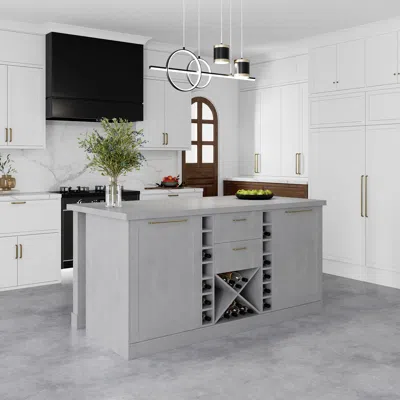 Homary 59" Marble Kitchen Lsland Faux Marble With Wine Storage Gray Modern Large Kitchen Cabinet In White