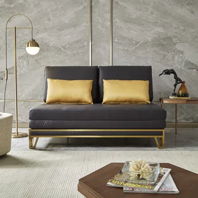 Homary 59" Modern Black Convertible Sofa Bed Tufted Leath-aire Upholstery In Gold