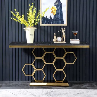 Homary 59" Modern Rectangle Black Marble Console Table Narrow Entryway Table In Multi