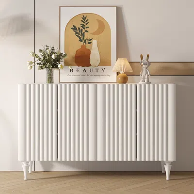 Homary 59" Modern White Sideboard Buffet With Doors Carved Credenza Adjustable Shelves