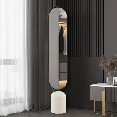 Homary 59" Oversized Oval Metal Full Length Standing Floor Mirror Black & White For Living Room