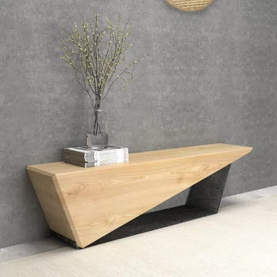 Homary 59" Rustic Wooden Bench 3-person Seat Bench For Entryway With Metal Base Rustic In Brown