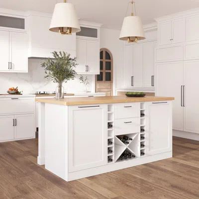 Homary 59.1'' Kitchen Lsland With Wine Storage White Modern Large Kitchen Cabinet