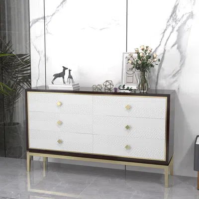 Homary 59.1" Modern Bedroom Dresser With 6 Drawers Cabinet For Storage In Gold In White