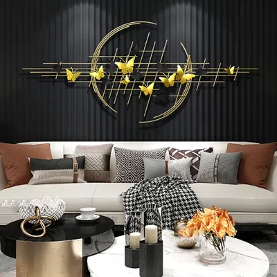 Homary 59.1'' Modern Butterfly Wall Decor Creative Metal Wall Art In Gold & Black Living Room