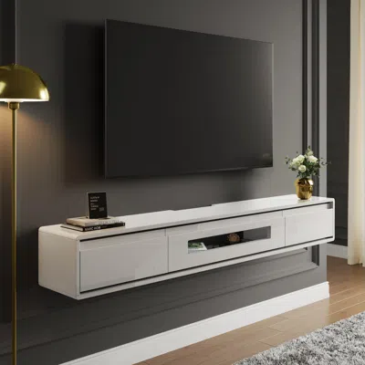 Homary 59.1" White Tv Stand Postmodern Minimalist Floating Media Console With Storage