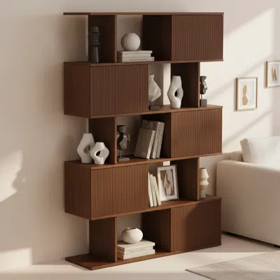 Homary 5-shelf Walnut Bookshelf Etagere Tall Bookcase For Home & Office (72.8" High) In Brown