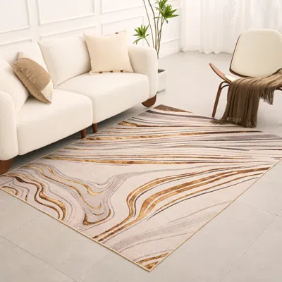 Homary 5'x 7' Luxury Abstract Art Deco Rug With Marble Pattern Carpet For Livingroom & Bedroom In Brown
