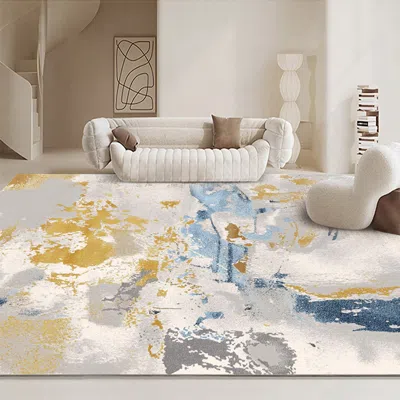 Homary 5'x 7' Modern Abstract Area Rug In Blue & Gold Rectangular Decorative Carpet In Multi
