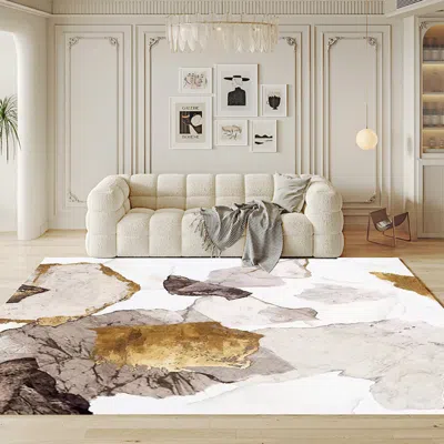 Homary 5'x 8' Art Deco Area Rug With Abstract Pattern Decorative Carpet In White