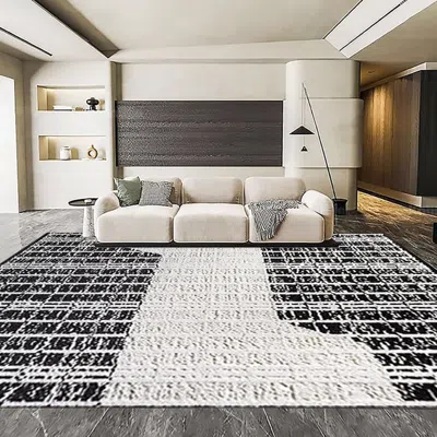 Homary 5'x7' Black&white Diatom Silk Indoor Waterproof And Stain-resistant Rectangle Area Rug
