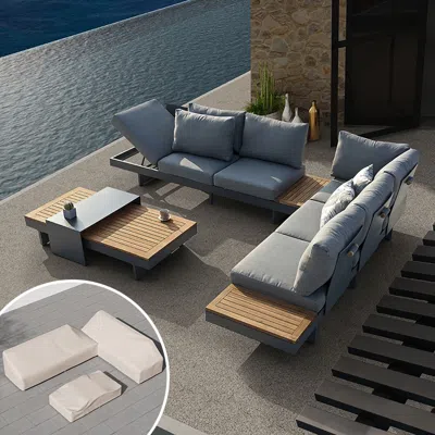 Homary 6 Pcs Modular L Shaped Outdoor Sectional Sofa Set With Covers Modern Yard & Patio Furniture For 6 Pe In Gray