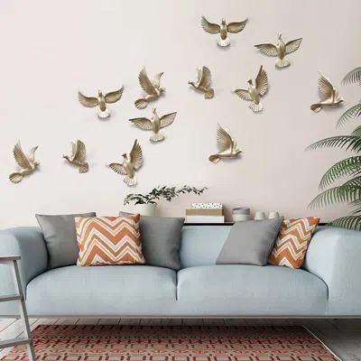 Homary 6 Pieces Set Gold Flocking Birds Modern Wall Decor Set For Living Room - Diy Combination In Multi
