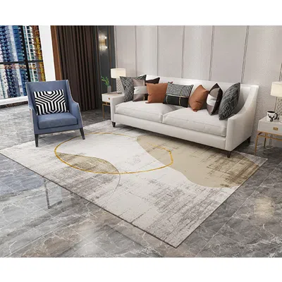 Homary 6' X 9' Modern Beige & Gold Rectangle Area Rug In White