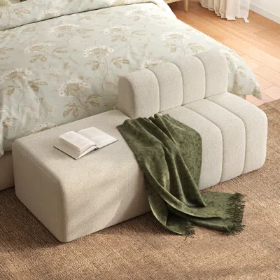 Homary 60" Channel Boucle Bedroom Bench With Back In White