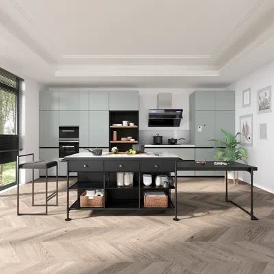 Homary 60" Extendable Kitchen Island Faux Marble Top With 3-drawer Industrial Black