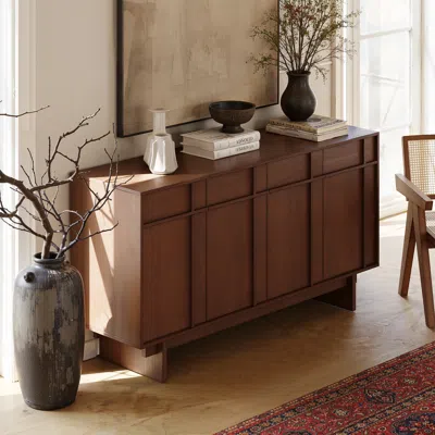 Homary 60" Mid Century Modern Sideboard Wooden Buffet With Storage In Brown