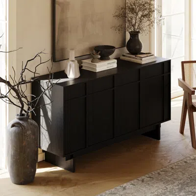Homary 60" Mid Century Modern Sideboard Wooden Buffet With Storage In Black