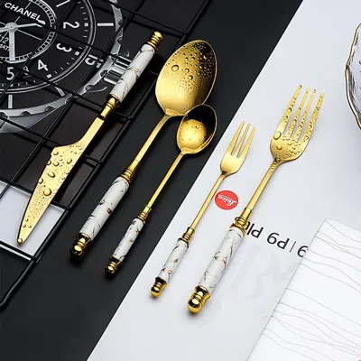 Homary 60 Pieces Stainless Steel Flatware Set With Ceramic Coated Handle, Service For 12 In Gold