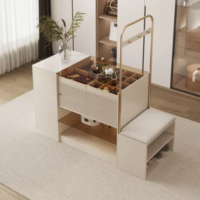 Homary 60"w Modern Off White Dresser With Doors & Drawers Walk In Closet Island Jewelry Storage & Rack & Be In Neutral