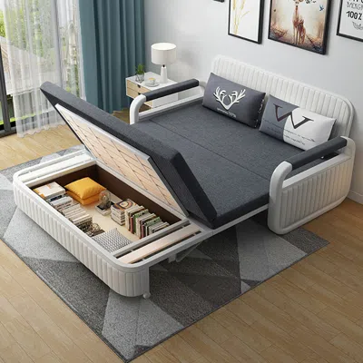 Homary 62" Modern Deep Gray Convertible Sleeper Sofa Cotton & Linen Upholstery With Storage