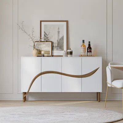 Homary 63" Contemporary Sideboard Buffet 4-door Sideboard Kitchen Buffet Table In White