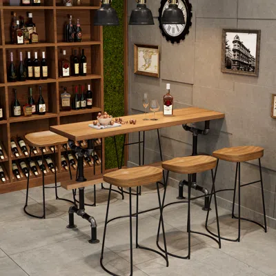 Homary 63" Industrial Rectangular Plywood Bar Table In Brown