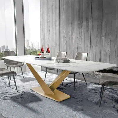 Homary 63" Modern White Faux Marble Rectangular Dining Table With Stainless Steel X-base In Gray