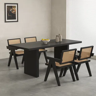 Homary 63" Rectangle Dining Table Solid Wood For 6 Farmhouse Style Black Dining Room Table