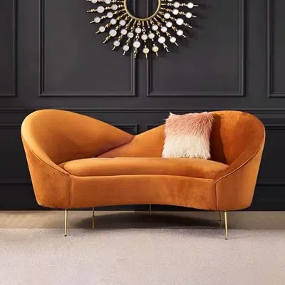 Homary 63" Velvet Curved Sofa Small 2-seater Sofa With Curve Back Upholstery In Orange