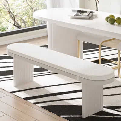 Homary 63" White Dining Bench With Boucle Removable Cushion