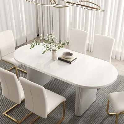 Homary 63"-79" Oval Dining Table Extendable Butterfly Leaf For 4-6 Japandi White Kitchen Table For Small Sp