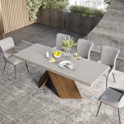 Homary 63"-79" Rectangle Dining Table Extendable Wood For 6 Person Farmhouse Style Gray Dining Room Table