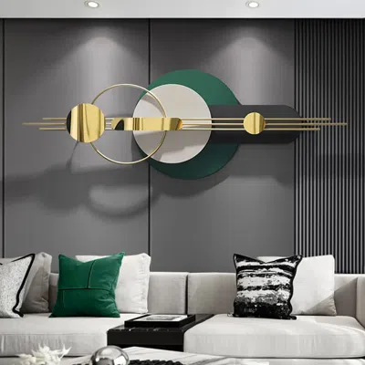 Homary 63"modern Metal Wall Decor For Living Room Bedroom Geometric Wall Art In Gold & Green In Multi