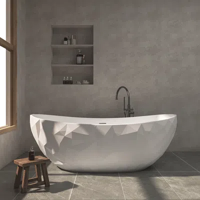 Homary 64" Diamond-cut Freestanding Soaking Solid Surface Bathtub Bathtub In White