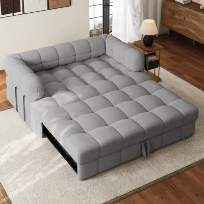 Homary 66'' Boucle Convertible Pull Out Sofa Bed Couch 2 Seater Queen Sleeper Couch With Storage In Gray