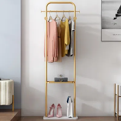 Homary 66" Modern Freestanding Rail Cloth Rack With Marble Base In Gold
