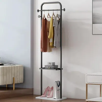 Homary 66" Modern Freestanding Rail Cloth Rack With Marble Base In Black